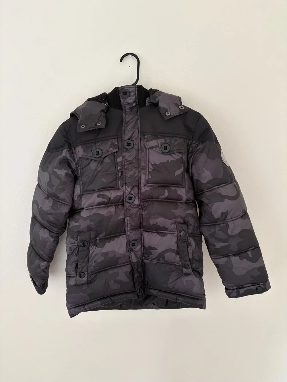 Diesel Kids Black Camo Winter Puffer Jacket with Hood 10/12